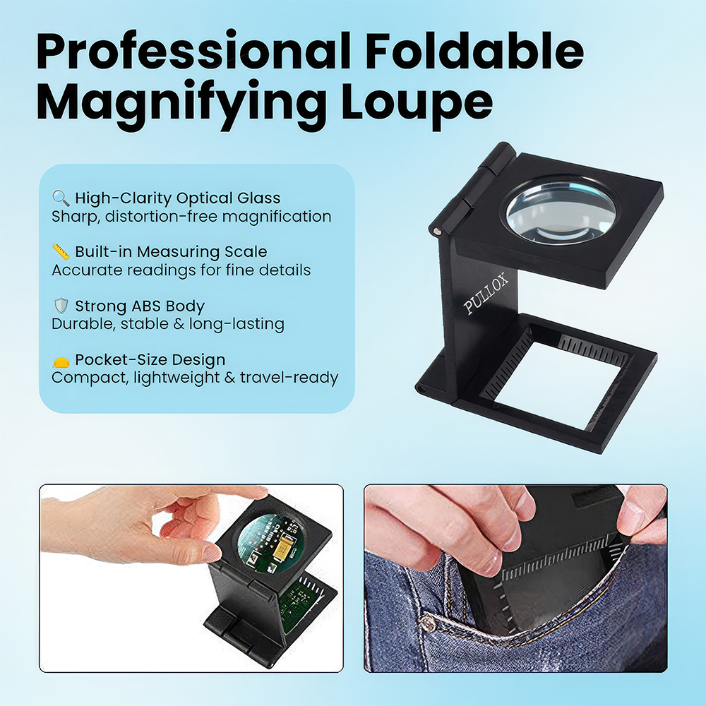 Pullox 10X Pocket Magnifier | Lightweight ABS Body • High-Precision Lens • Compact Foldable Design - view 4