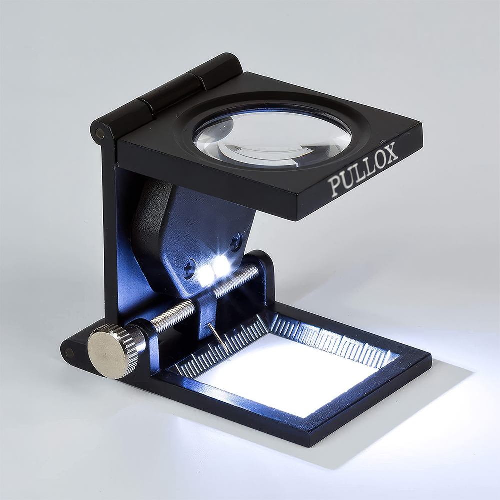 Pullox 10X Foldable Magnifying Loupe | LED Light • Zinc Alloy Body • Precision Scale | Pocket Size Inspection Tool - view 1