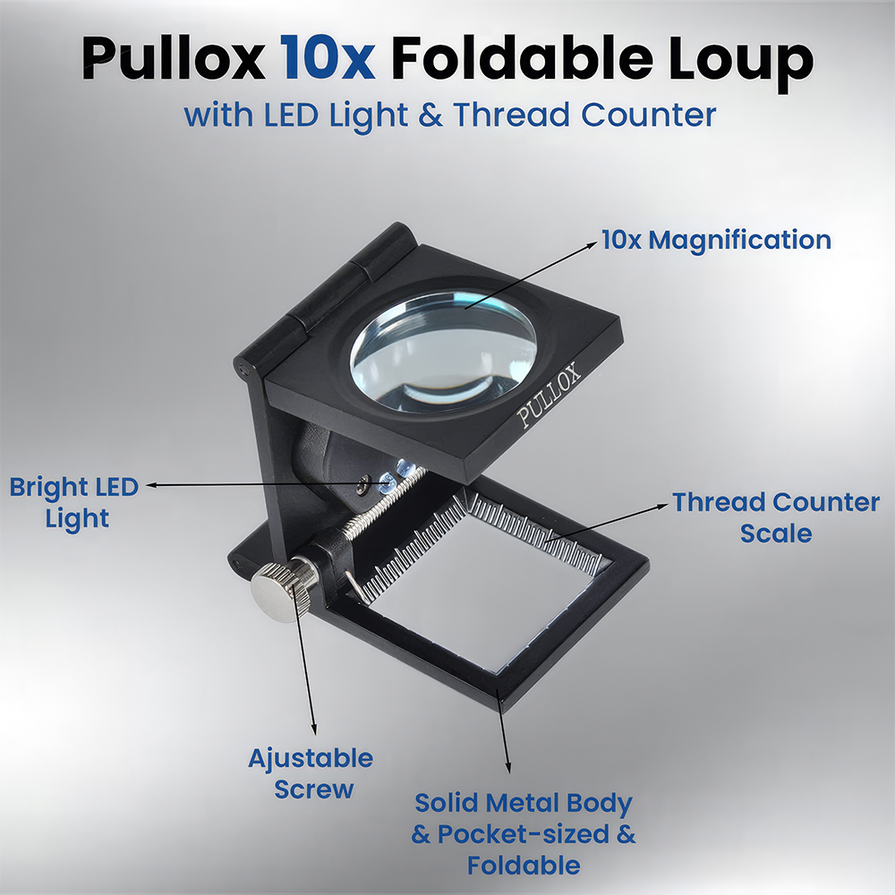 Pullox 10X Foldable Magnifying Loupe | LED Light • Zinc Alloy Body • Precision Scale | Pocket Size Inspection Tool - view 2