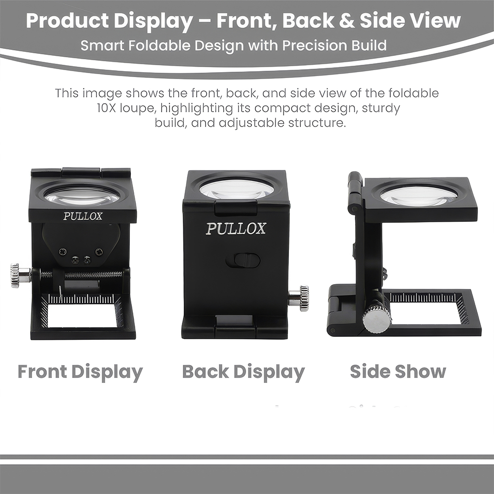 Pullox 10X Foldable Magnifying Loupe | LED Light • Zinc Alloy Body • Precision Scale | Pocket Size Inspection Tool - view 3