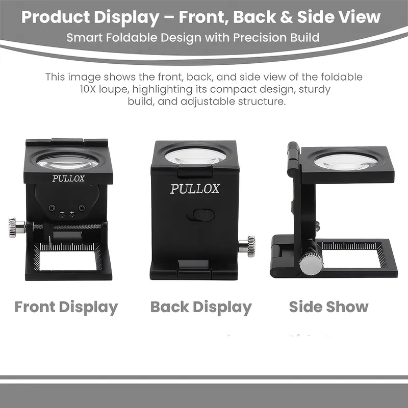 Pullox 10X Foldable Magnifying Loupe | LED Light • Zinc Alloy Body • Precision Scale | Pocket Size Inspection Tool - view 3