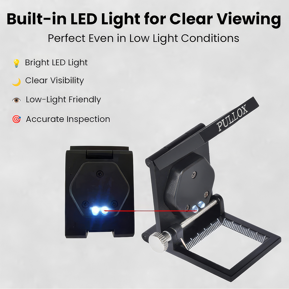 Pullox 10X Foldable Magnifying Loupe | LED Light • Zinc Alloy Body • Precision Scale | Pocket Size Inspection Tool - view 4
