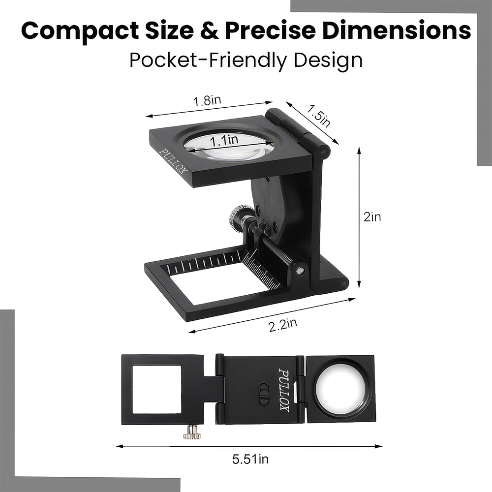Pullox 10X Foldable Magnifying Loupe | LED Light • Zinc Alloy Body • Precision Scale | Pocket Size Inspection Tool - view 5