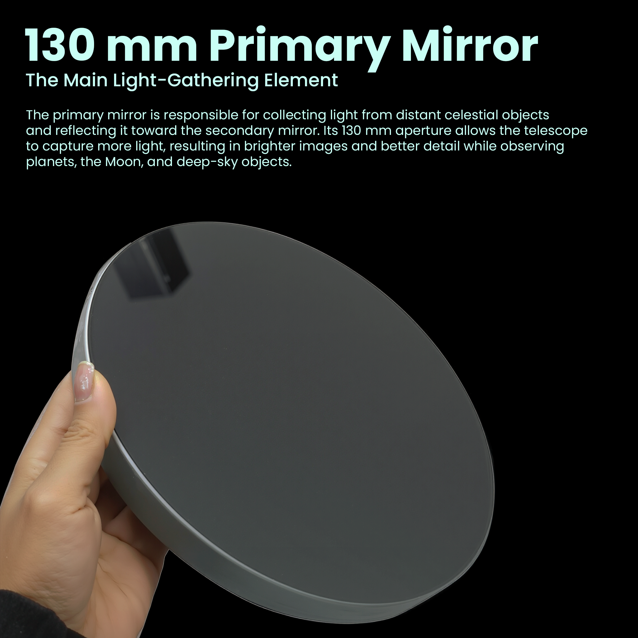 Pullox 130650 Telescope Mirror Set – Made in India 130 mm Primary Mirror with 30 × 42 mm Secondary for 130/650 Newtonian Reflectors - view 2