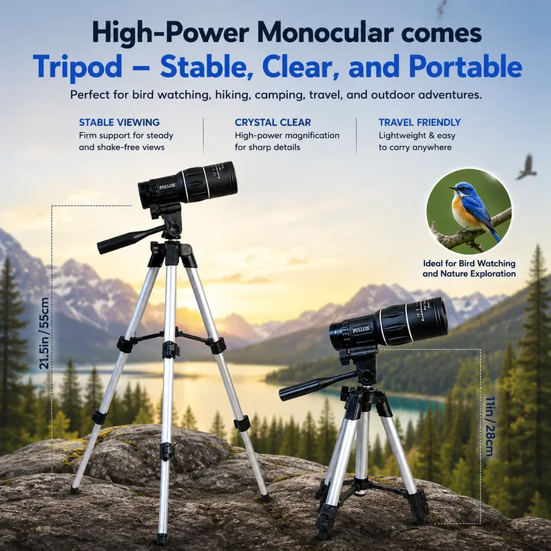 Pullox 16x52 HD Dual Focus Monocular Telescope with Tripod - High Power Optics for Bird Watching, Camping & Wildlife view 5