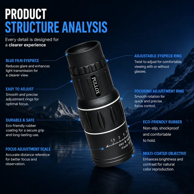Pullox 16x52 HD Dual Focus Monocular Telescope with Tripod - High Power Optics for Bird Watching, Camping & Wildlife view 3