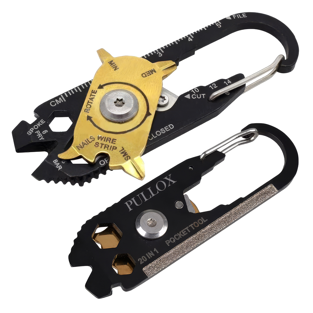 Pullox 20-in-1 Pocket Multitool Carabiner – Heavy Duty Stainless Steel Utility Tool for Cycling, Camping & Everyday Carry - view 1