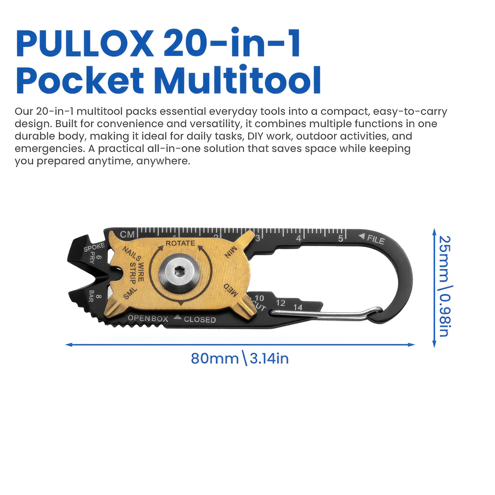 Pullox 20-in-1 Pocket Multitool Carabiner – Heavy Duty Stainless Steel Utility Tool for Cycling, Camping & Everyday Carry - view 2
