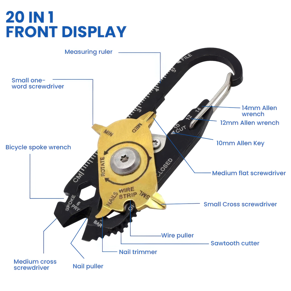 Pullox 20-in-1 Pocket Multitool Carabiner – Heavy Duty Stainless Steel Utility Tool for Cycling, Camping & Everyday Carry - view 4