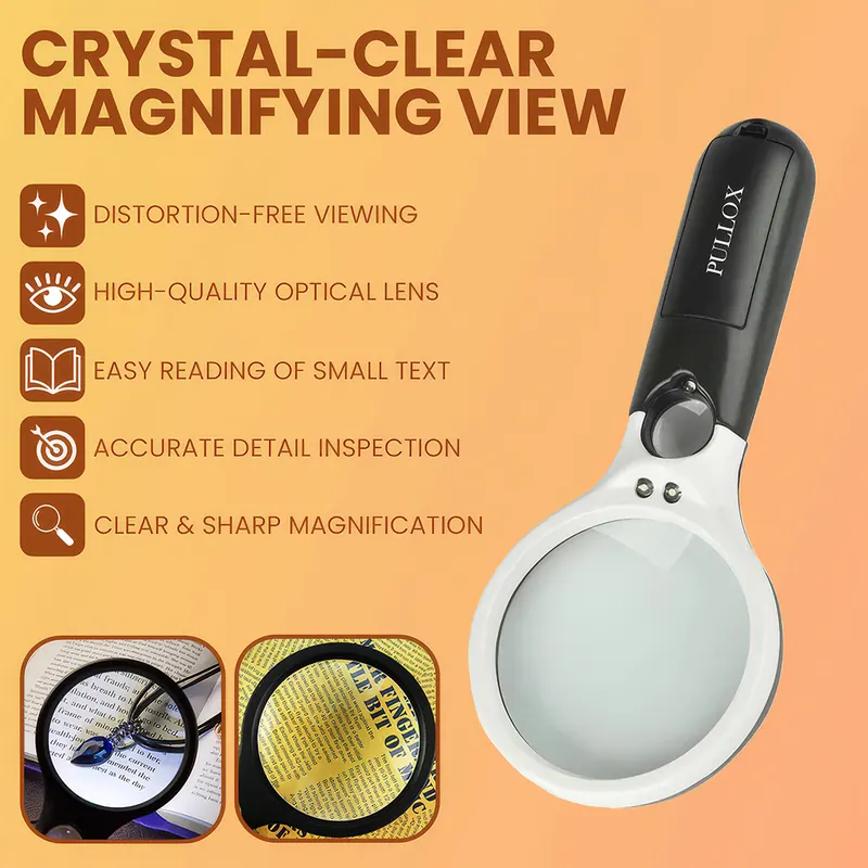 Pullox 3 LED Magnifying Glass | 3X–45X Dual Lens | 75mm & 18mm Glass Lenses | Battery Powered - view 2