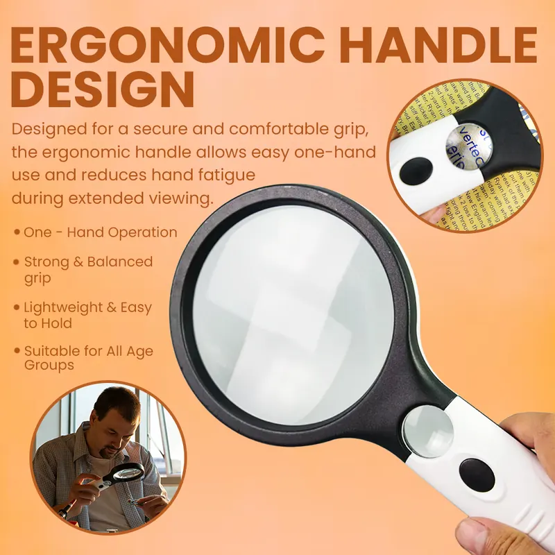 Pullox 3 LED Magnifying Glass | 3X–45X Dual Lens | 75mm & 18mm Glass Lenses | Battery Powered - view 4