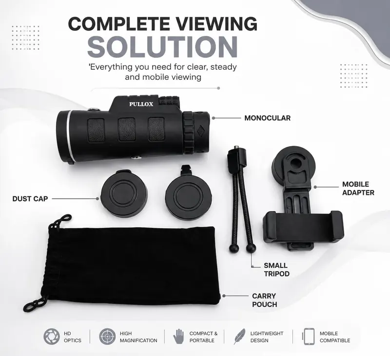 PULLOX 40×60 HD Monocular | 60mm Optical Lens with Compass, Phone Adapter & Flexible Tripod view 3