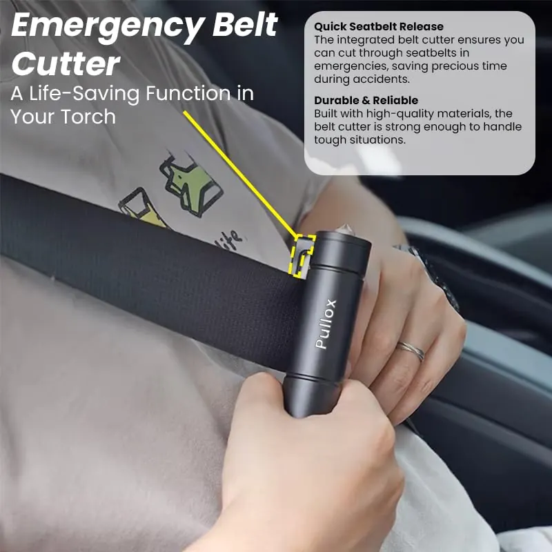 PULLOX 2000 Lumens Rechargeable Tactical Torch | 6 Modes, Zoomable Beam, Side LED, Emergency Hammer & Seatbelt Cutter view 4
