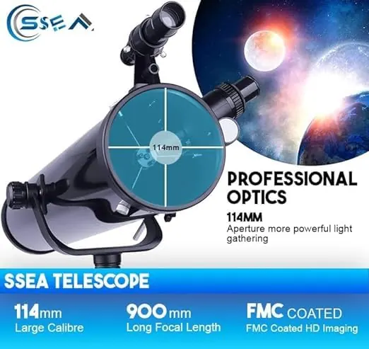 SSEA 114900 Astronomical Reflector Telescope – 114mm HD Optics | 72×–450× Multi-Magnification | Deep-Sky Hunter with Bag view 2