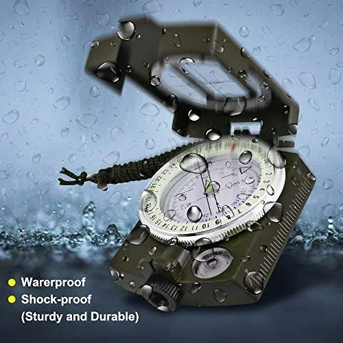 Pullox Magnetic Lensatic Compass with Optical Sighting – Metal Waterproof Shockproof Navigation Compass with Floating Dial & 360° Azimuth Scale - view 2