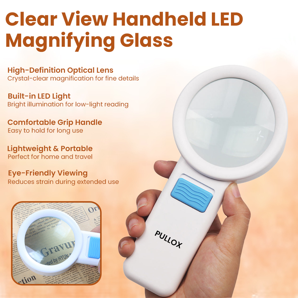 Pullox 10 LED 5X Handheld Magnifier | 82mm Glass Lens | Reading, Inspection, Science & Hobby Use - view 2