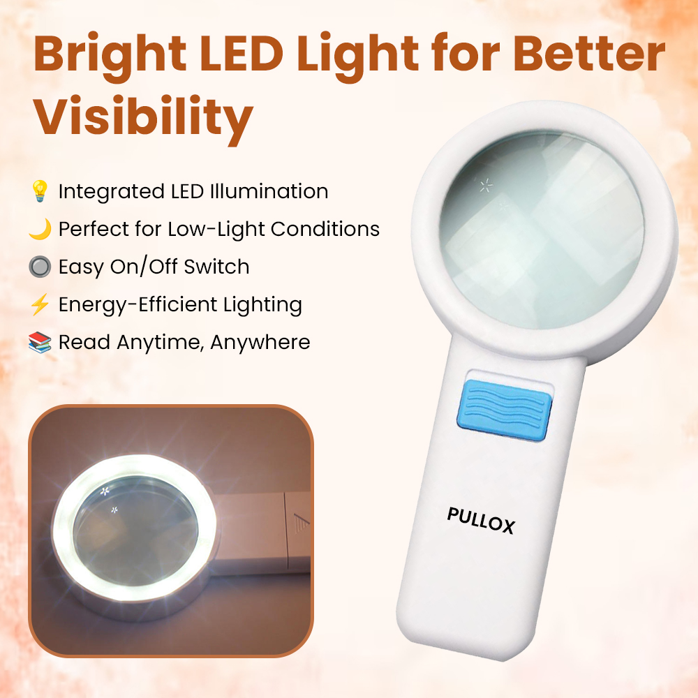 Pullox 10 LED 5X Handheld Magnifier | 82mm Glass Lens | Reading, Inspection, Science & Hobby Use - view 3