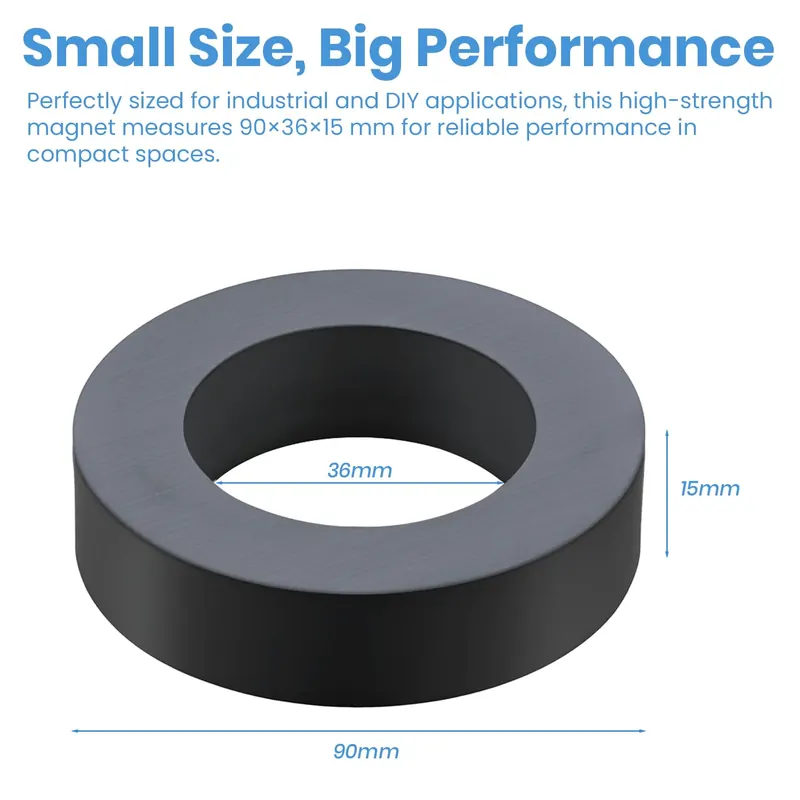 Pullox Large Donut Ceramic Magnets (90×36×15 mm) – Heavy-Duty Ferrite Ring Power Magnets for Craft, School & Industrial Use – Pack of 2 view 2