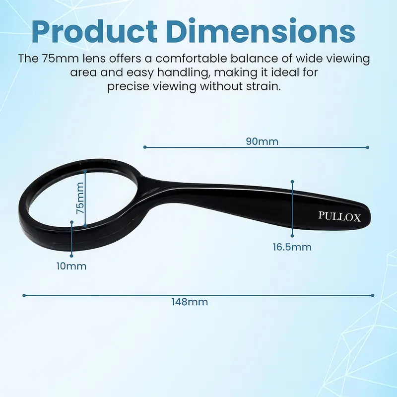 Pullox 5X Handheld Magnifying Glass | 75mm Glass Lens | Reading, Maps, Books, Study & Science Use view 3