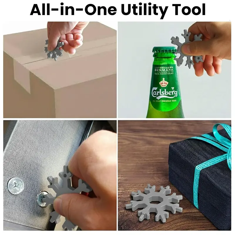 Pullox Snowflake Multi-Tool, Stainless Steel, Compact Portable Design, 18-in-1 Functions view 5