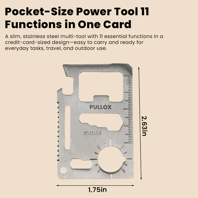 Pullox Stainless Steel Multi-Tool Card – 11 in 1 Survival Pocket Tool view 3