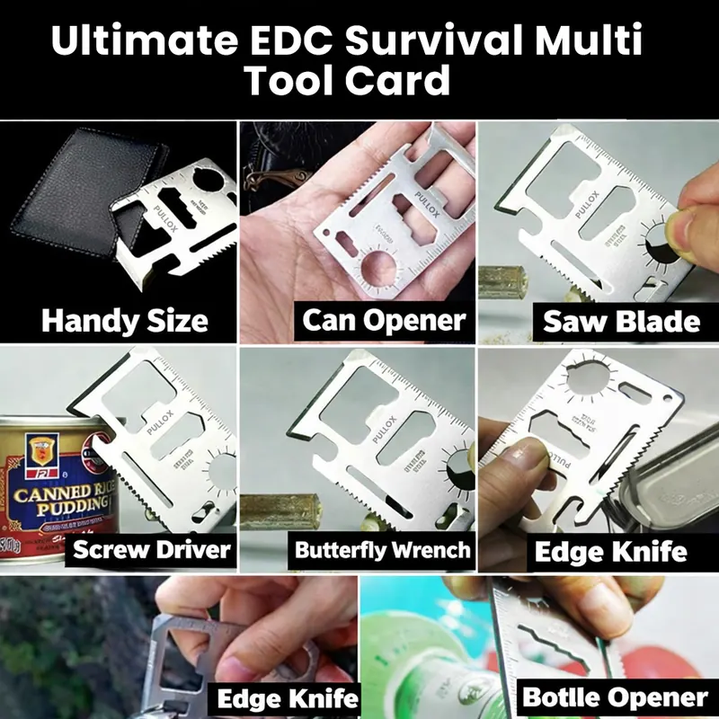 Pullox Stainless Steel Multi-Tool Card – 11 in 1 Survival Pocket Tool view 5