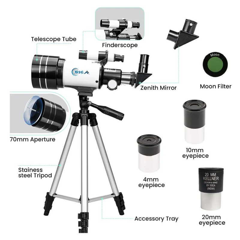 SSEA SkyScout F70300 – Beginner-Friendly Wide-View Refractor Telescope view 3