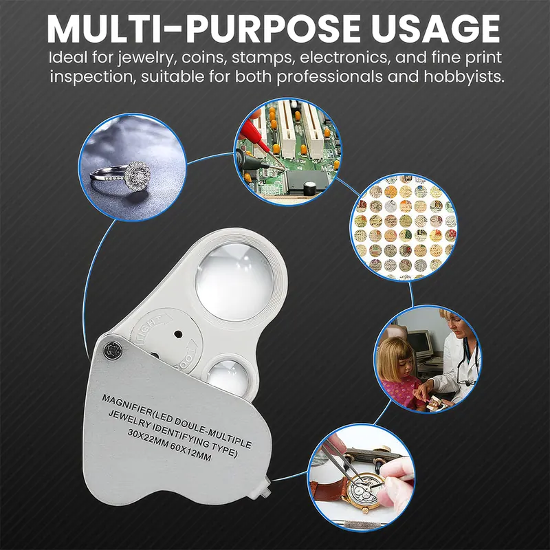 Pullox 30X / 60X LED Jeweler’s Loupe | Dual Lens Pocket Magnifier | Gemstone, Jewelry, Coin & Rock Inspection view 5