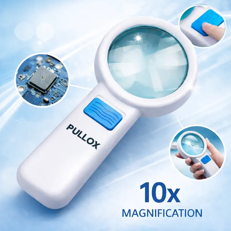 Pullox 10 LED 5X Handheld Magnifier | 82mm Glass Lens | Reading, Inspection, Science & Hobby Use - view 1