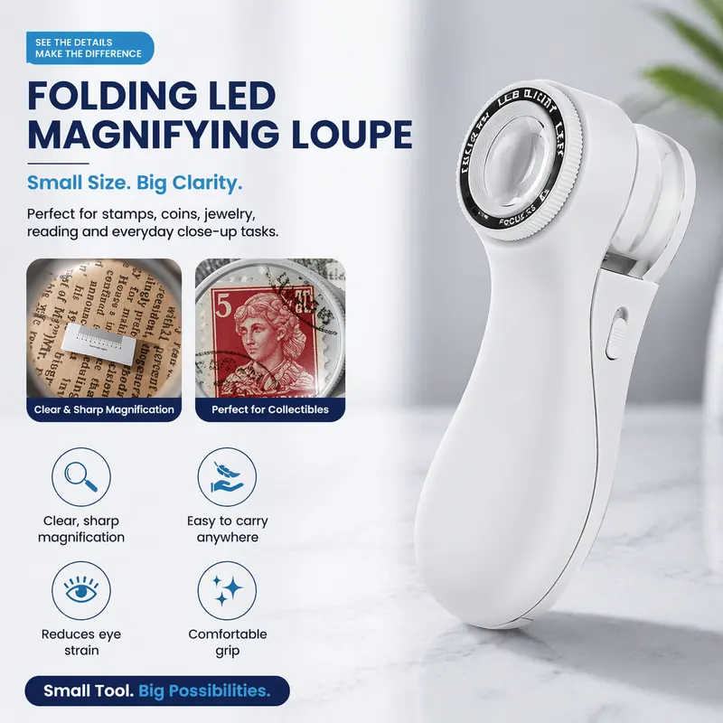 SSEA 8X Illuminated Measuring Magnifying Glass | 0.1 mm Scale | 1 Inch Lens | Professional Inspection Loupe view 2