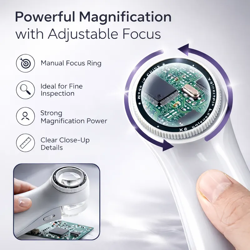 SSEA 8X Illuminated Measuring Magnifying Glass | 0.1 mm Scale | 1 Inch Lens | Professional Inspection Loupe view 3