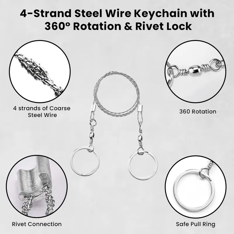 Pullox 4-Strand Stainless Steel Wire Saw – Heavy Duty Survival Cutting Tool with 360° Rotation Rings view 2