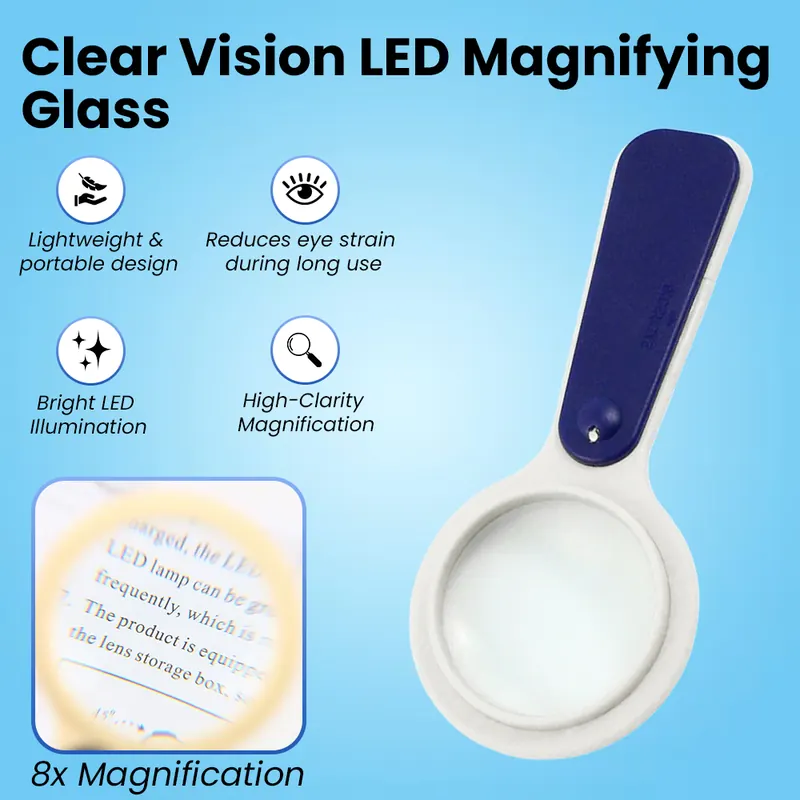 Pullox 8X LED Illuminated Magnifying Glass | ABS Lightweight Handheld | Stamp, Coin, Reading & Inspection Magnifier view 2