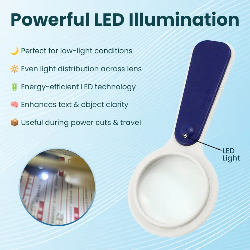 Pullox 8X LED Illuminated Magnifying Glass | ABS Lightweight Handheld | Stamp, Coin, Reading & Inspection Magnifier view 3