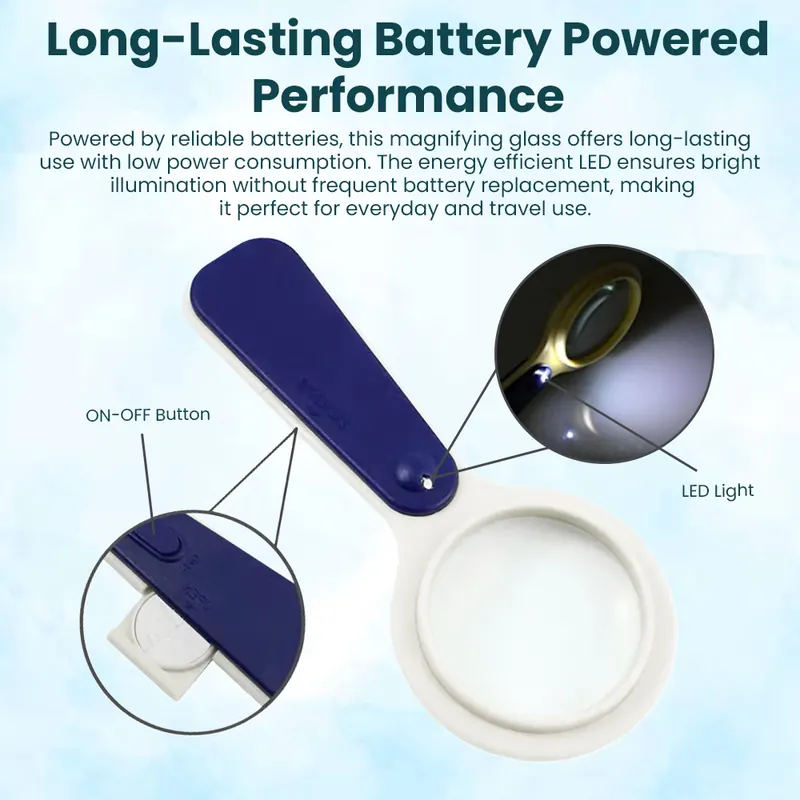 Pullox 8X LED Illuminated Magnifying Glass | ABS Lightweight Handheld | Stamp, Coin, Reading & Inspection Magnifier view 4