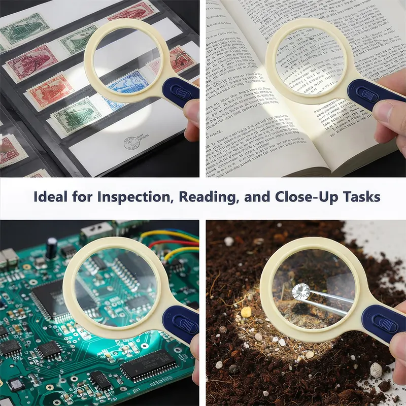 Pullox 8X LED Illuminated Magnifying Glass | ABS Lightweight Handheld | Stamp, Coin, Reading & Inspection Magnifier view 5