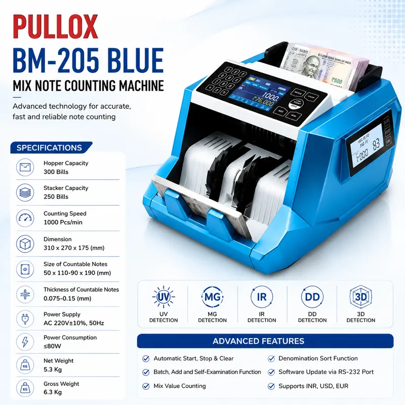 PULLOX BM-205 BLUE Mix Note Counting Machine - view 3