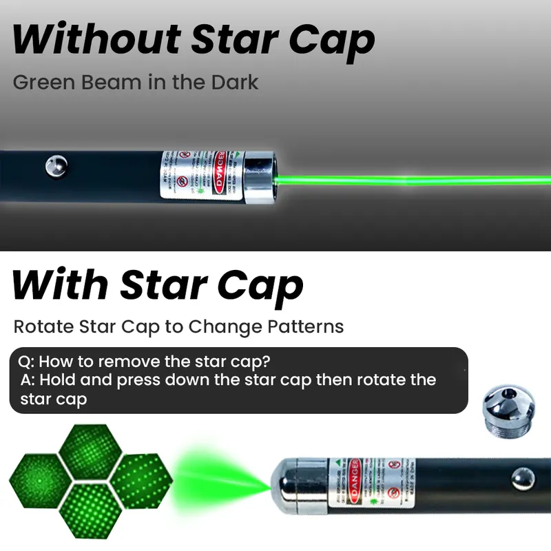 Pullox Green Beam Laser Pointer with Star Cap – Multi-Pattern High Visibility Presentation Laser view 3