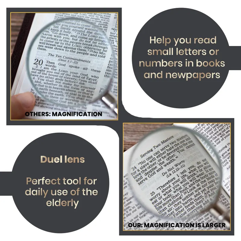 Pullox Extra Large 3X Magnifying Glass | 150mm (6 Inch) Indian Glass Lens | All-Metal Heavy-Duty Newspaper Reader view 3