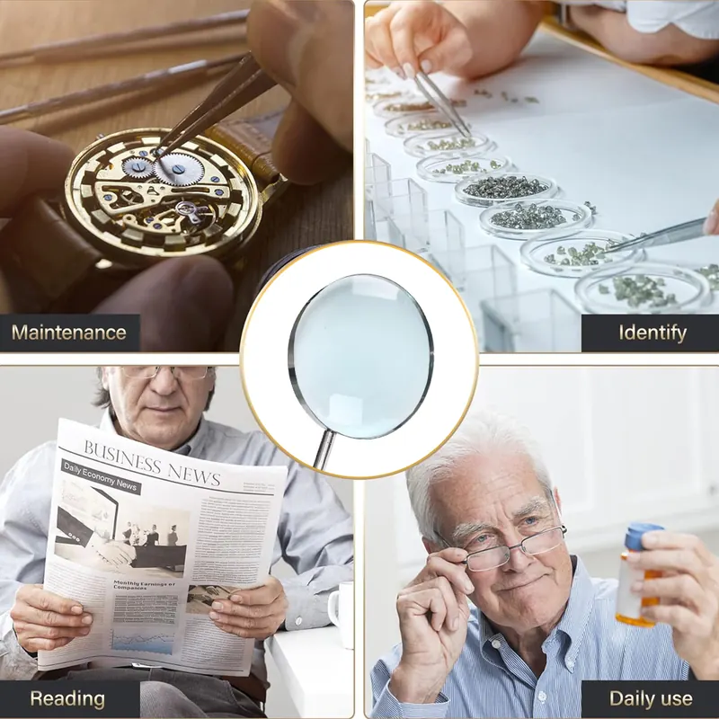 Pullox Extra Large 3X Magnifying Glass | 150mm (6 Inch) Indian Glass Lens | All-Metal Heavy-Duty Newspaper Reader view 6