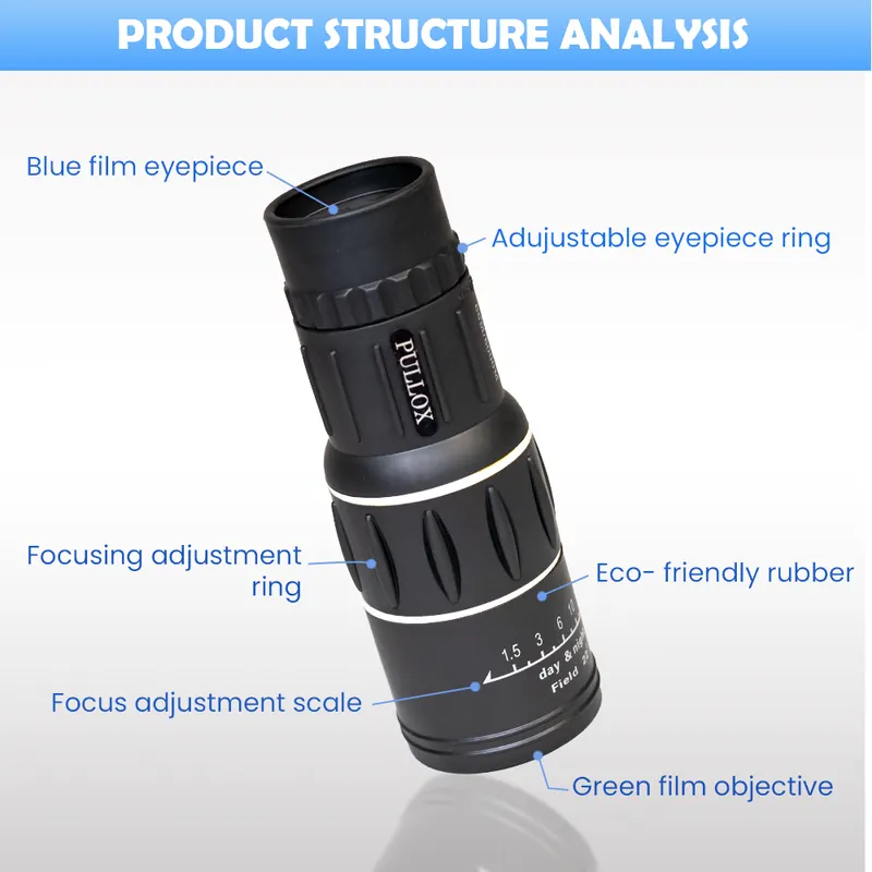 Pullox 16x52 HD Dual Focus Monocular Telescope with Tripod - High Power Optics for Bird Watching, Camping & Wildlife view 3