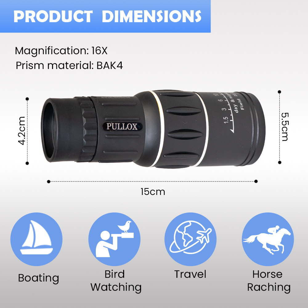 Pullox 16x52 HD Dual Focus Monocular Telescope with Tripod - High Power Optics for Bird Watching, Camping & Wildlife - view 4