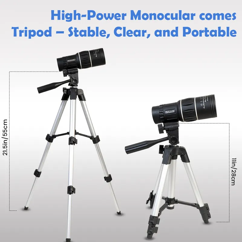 Pullox 16x52 HD Dual Focus Monocular Telescope with Tripod - High Power Optics for Bird Watching, Camping & Wildlife view 6