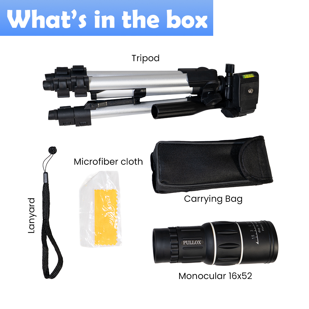 Pullox 16x52 HD Dual Focus Monocular Telescope with Tripod - High Power Optics for Bird Watching, Camping & Wildlife - view 7
