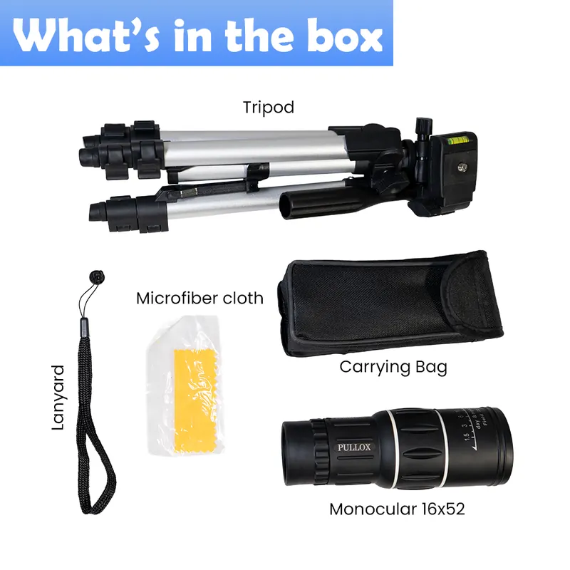 Pullox 16x52 HD Dual Focus Monocular Telescope with Tripod - High Power Optics for Bird Watching, Camping & Wildlife view 7