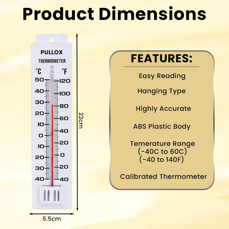 Pullox Hanging Room Thermometer – Dual Scale °C/°F Indoor Outdoor Wall Thermometer view 2