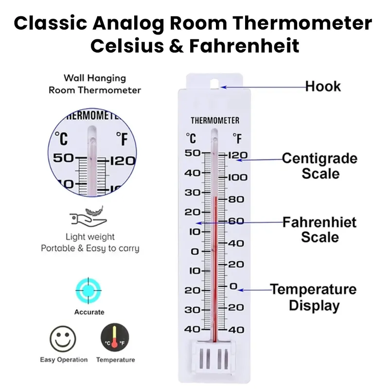 Pullox Hanging Room Thermometer – Dual Scale °C/°F Indoor Outdoor Wall Thermometer view 4