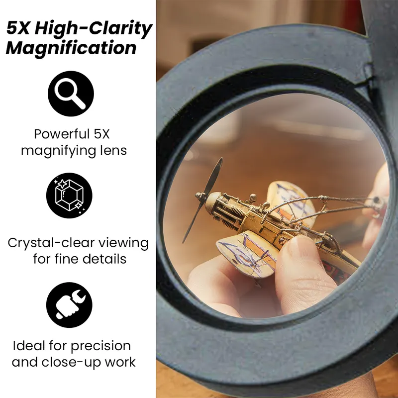 SSEA 5X LED Magnifying Desk Lamp | Flexible Gooseneck Arm | Black | Precision Reading & Inspection Lamp view 3