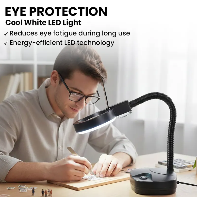 SSEA 5X LED Magnifying Desk Lamp | Flexible Gooseneck Arm | Black | Precision Reading & Inspection Lamp view 4