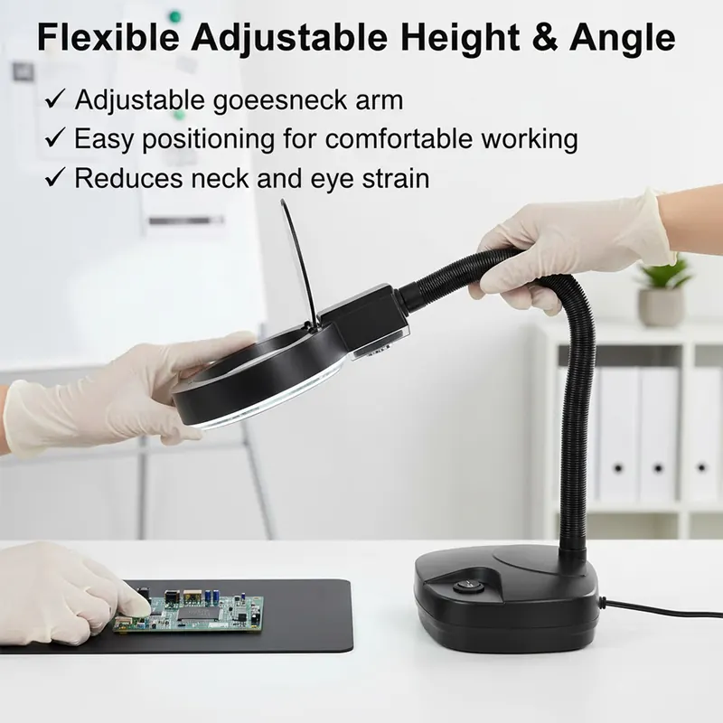 SSEA 5X LED Magnifying Desk Lamp | Flexible Gooseneck Arm | Black | Precision Reading & Inspection Lamp view 6